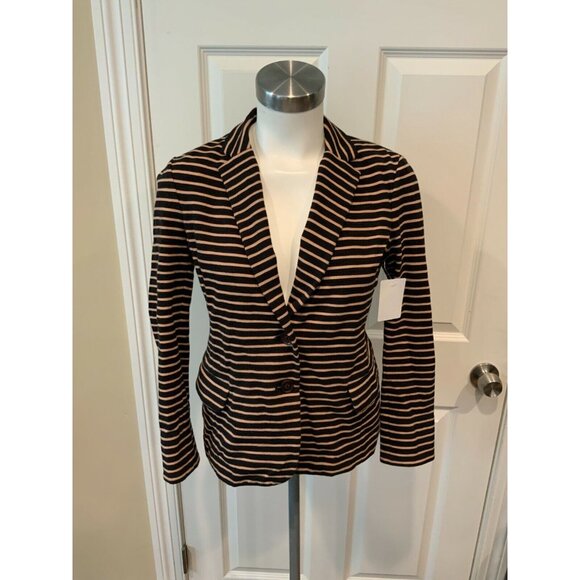 J. Crew Navy Blue and Tan Striped Blazer, Size Small - Picture 1 of 8